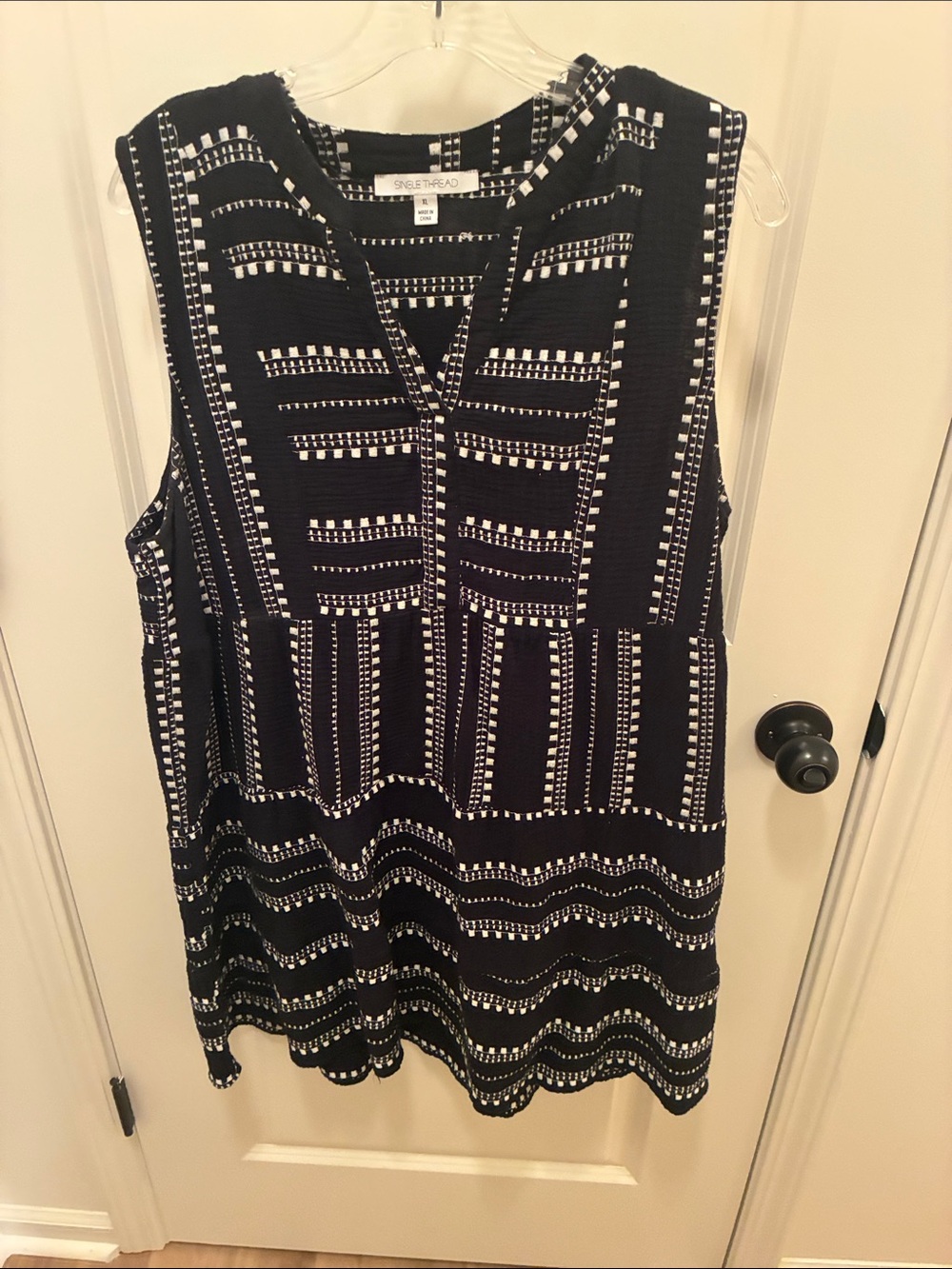 Navy & White Sleeveless Mini Dress